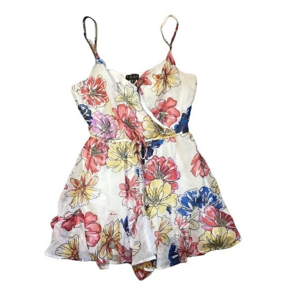TRIXX Clothing Co Floral Chiffon Lined Surplice Spaghetti Strap Romper Sz M 150E - Picture 2 of 8